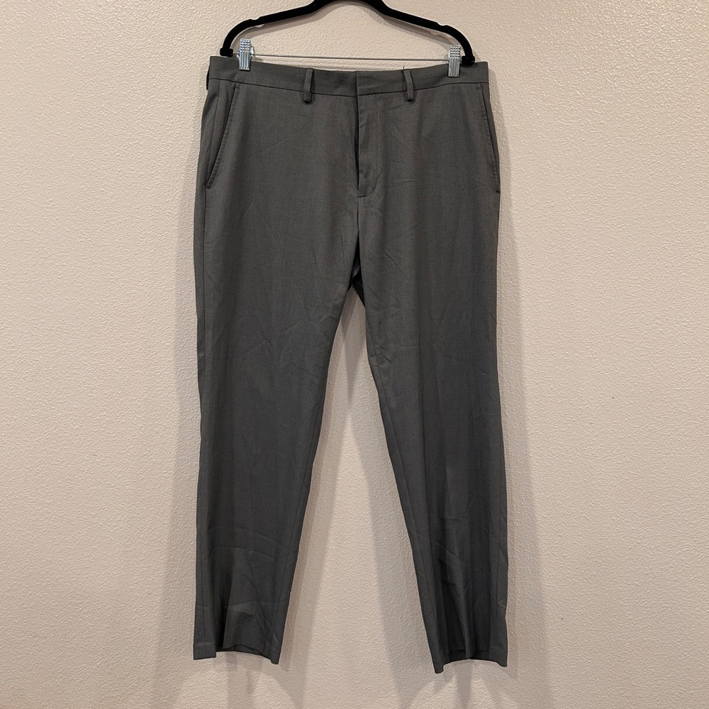 Kenneth Cole Reaction Mens Gray Dress Pants Flat Front Trousers 36x30